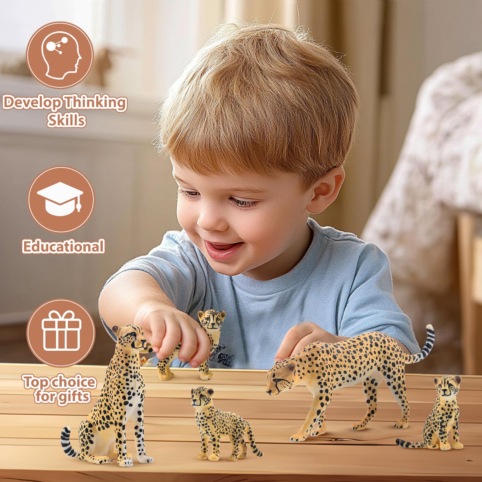 Toymany cheetah decorations ideal for birthday cakes and room decor.