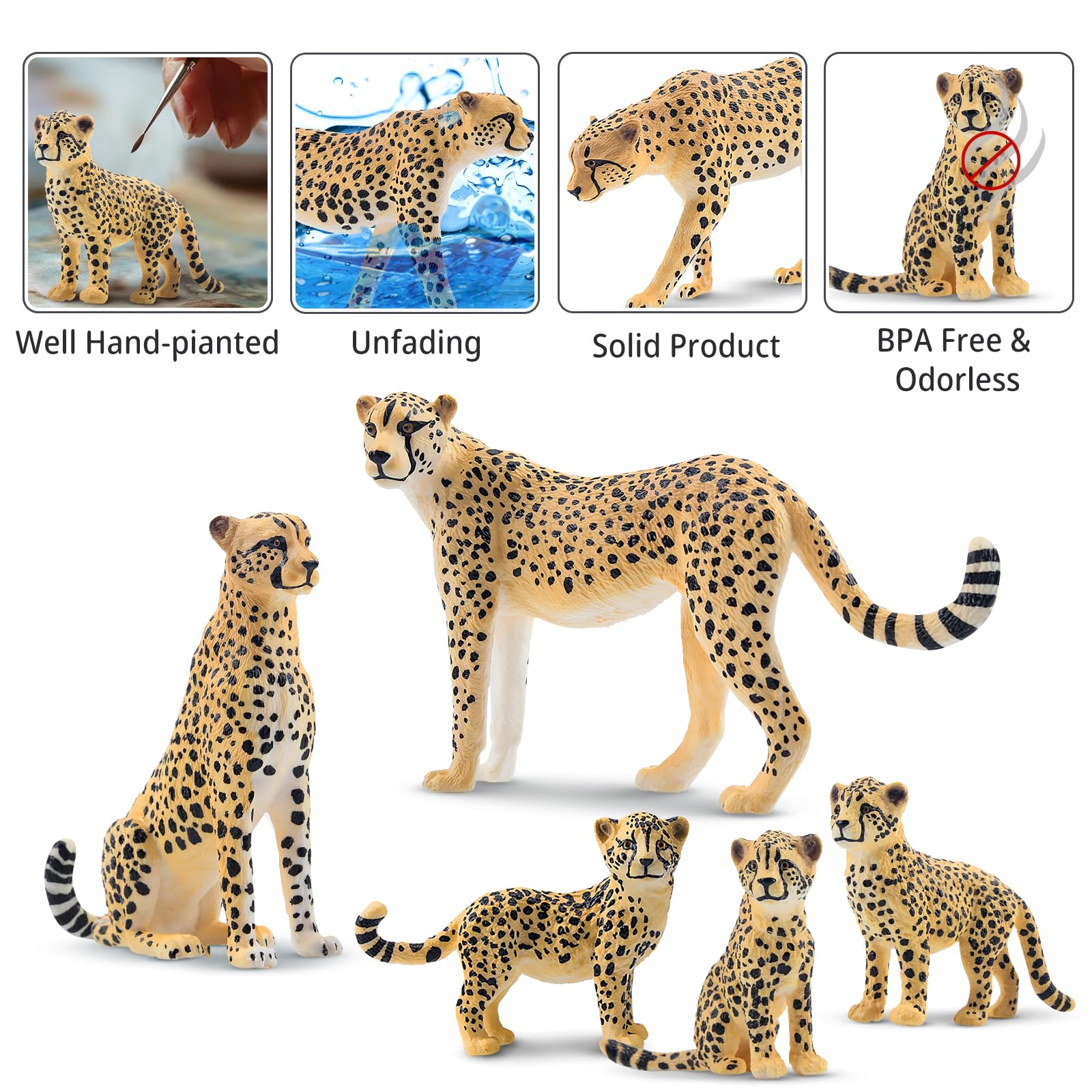 Toymany cheetah figures with hand-painted details for lifelike textures.