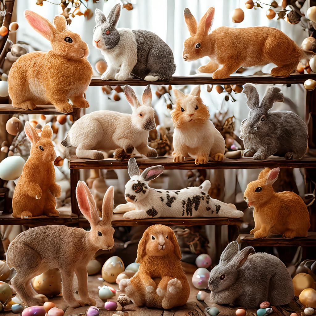 Toymany Easter bunny figure Angora rabbit for crafts and imaginative scenes