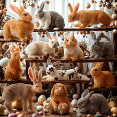 Toymany Easter bunny figure Angora rabbit for crafts and imaginative scenes