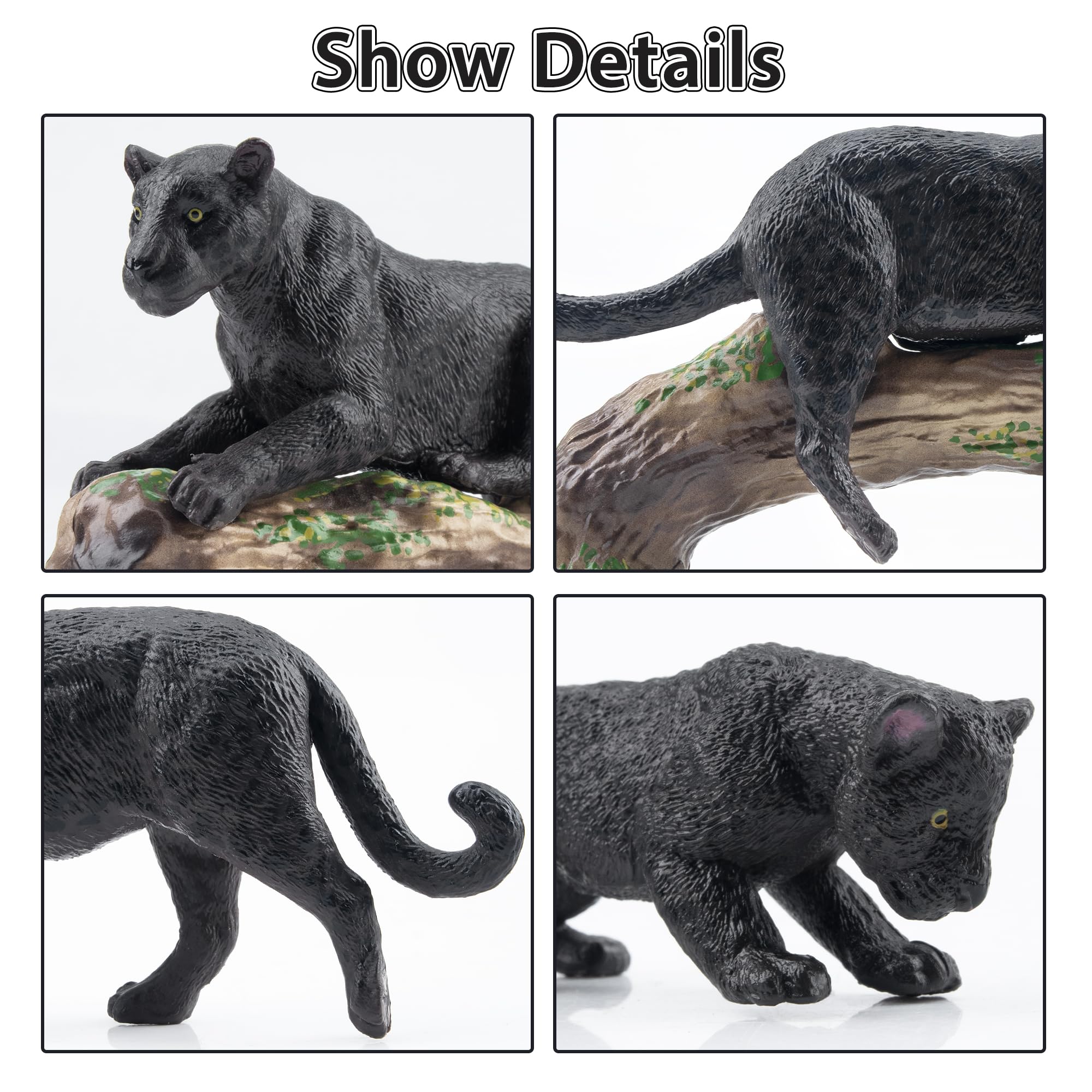 Toymany panther figures hand-painted with realistic textures for lifelike display.