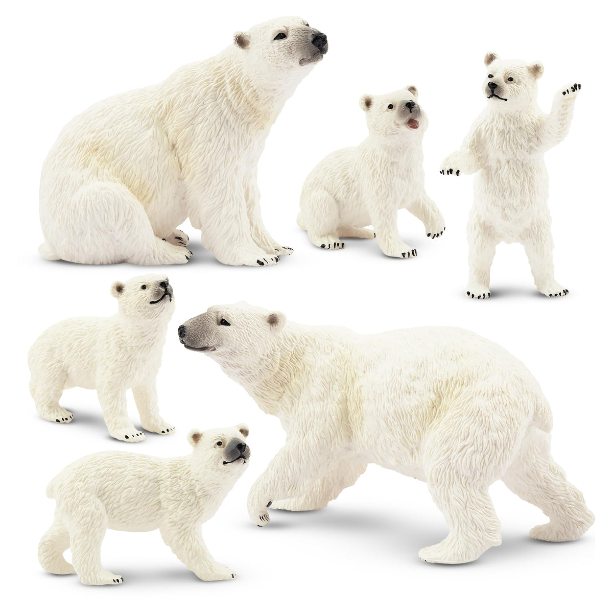 Toymany polar bear family figures 6pcs arranged for playful display