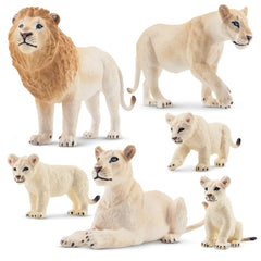 Toymany white lion figures family set with realistic poses for imaginative play.