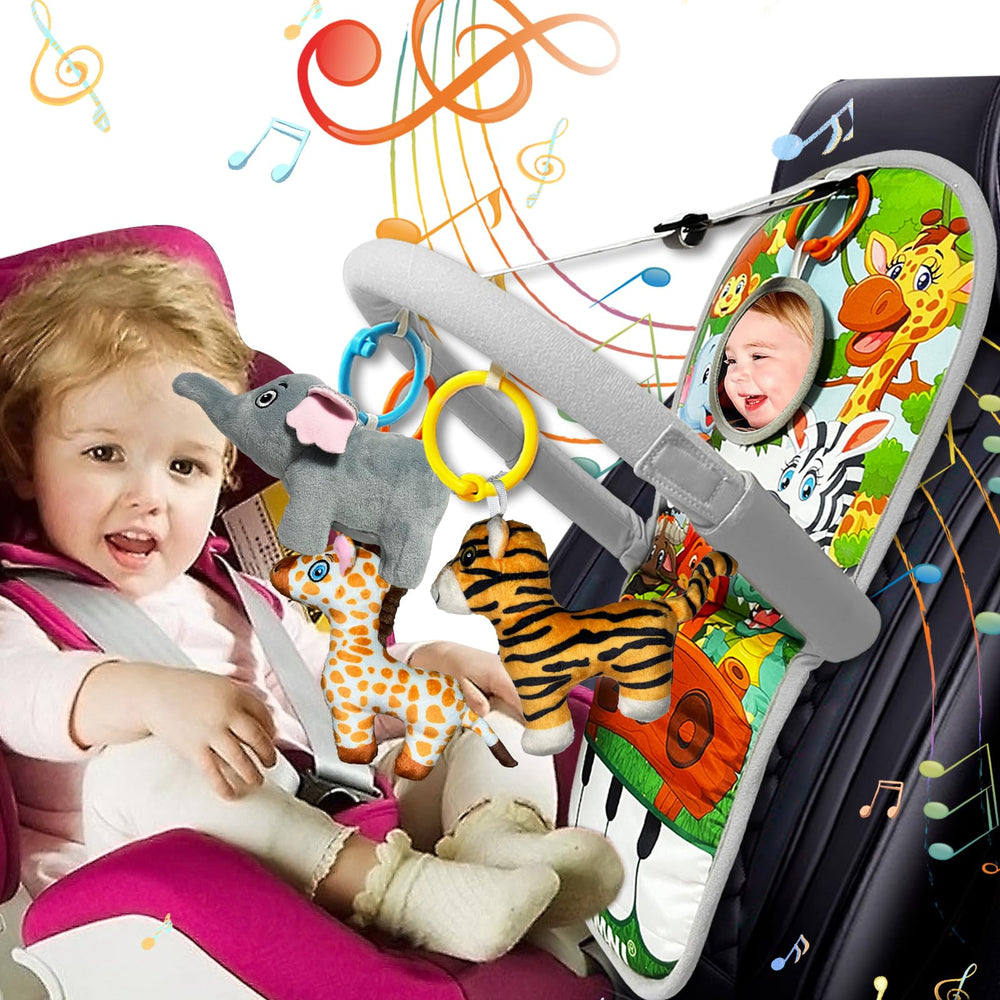 TOYMNI pedal piano car seat toy with soothing melodies for babies.