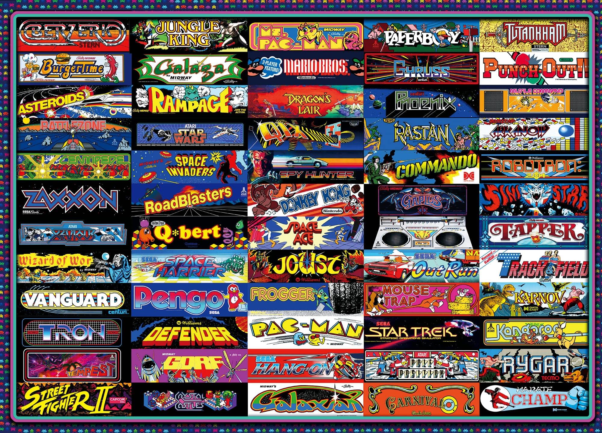 Toynk Arcadeageddon collage puzzle front shows retro arcade logos for nostalgic gaming sessions
