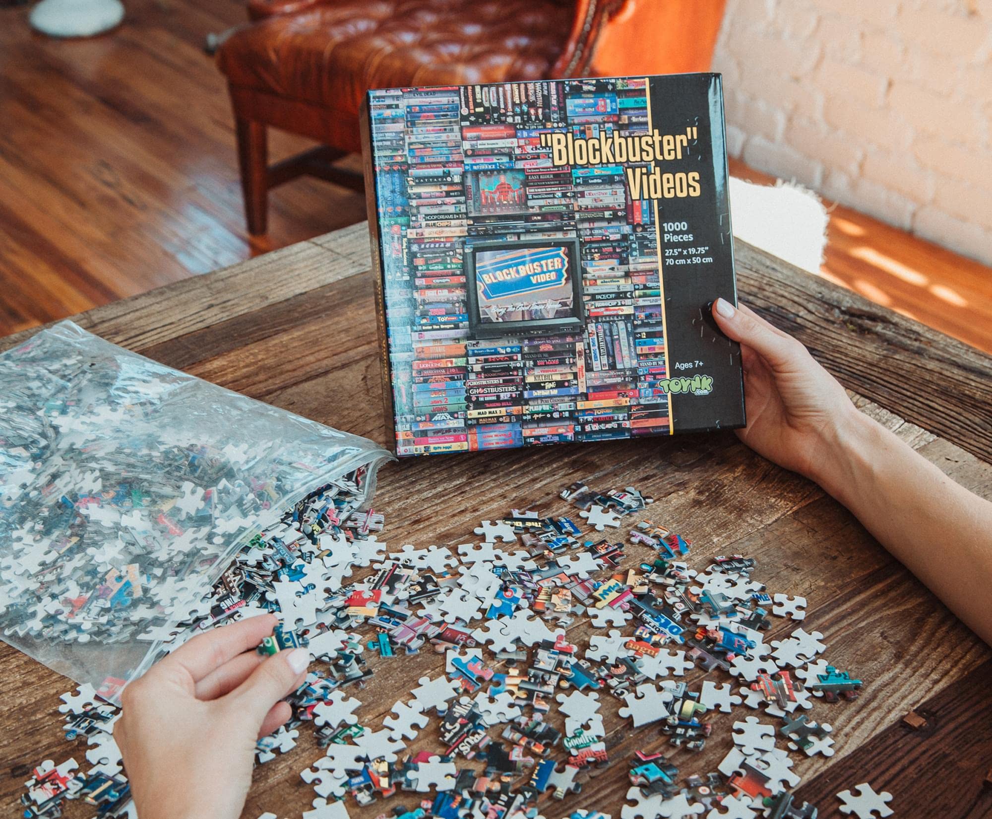 Blockbuster Era 1000-piece puzzle dimensions measure 28 by 20 inches