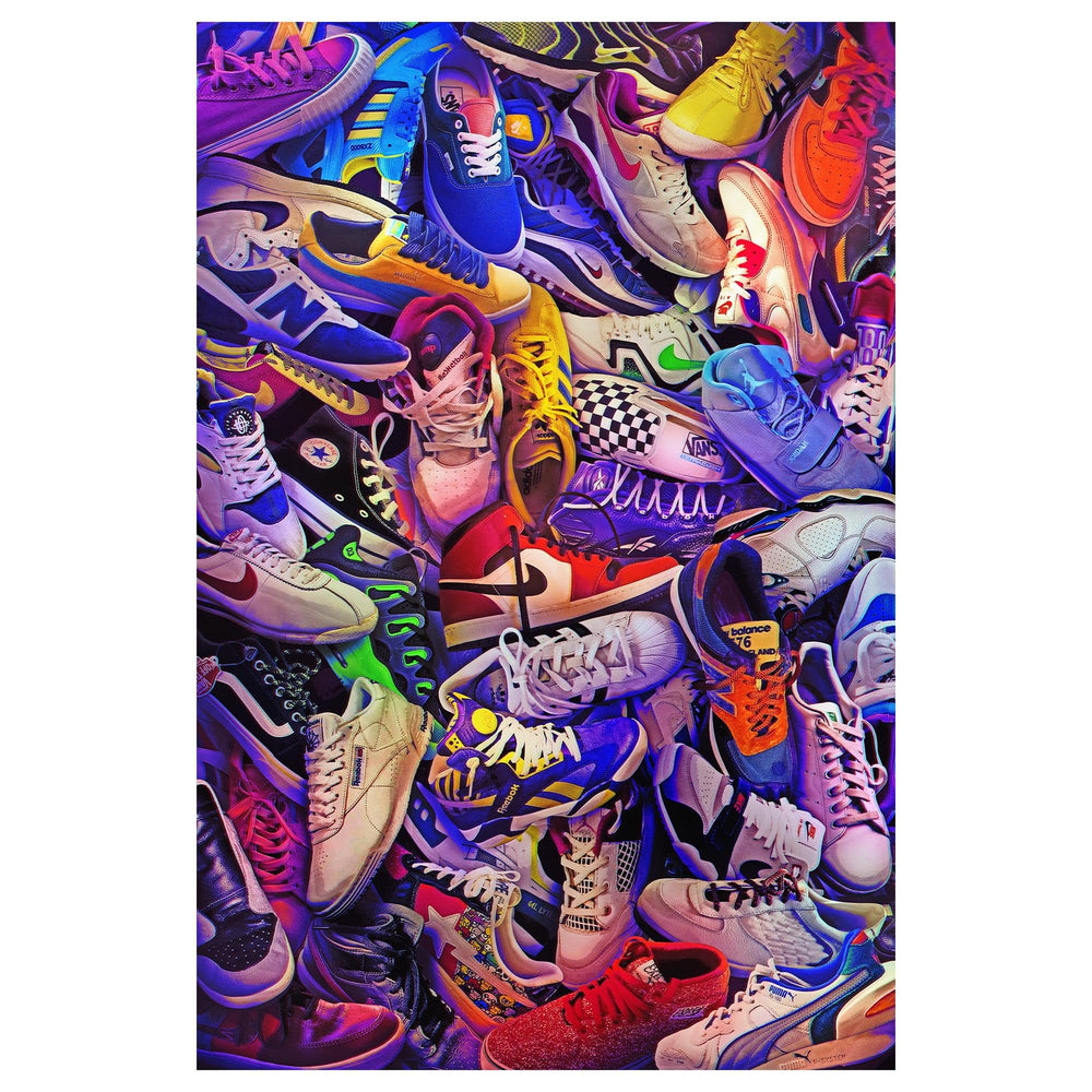 Toynk Sneakerheads 1,000-piece puzzle cover art showcases vintage sneakers for focused, nostalgic enjoyment.