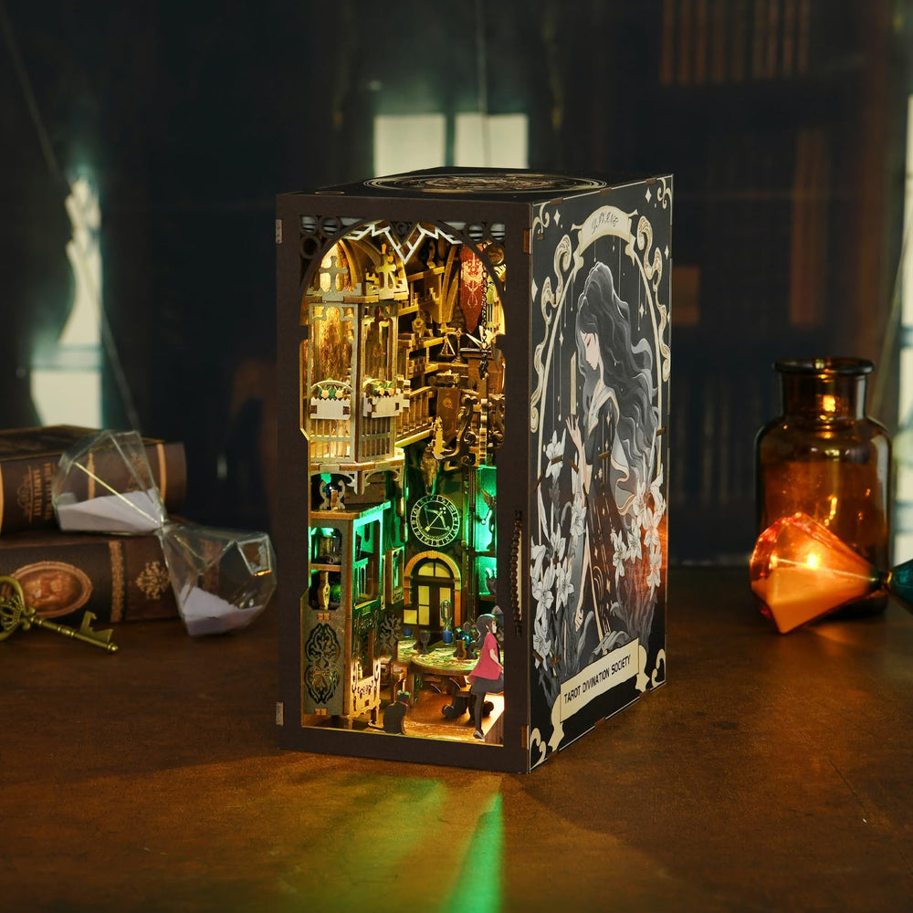 TOYQI DIY Book Nook Kit lit scene demonstrates LED ambience