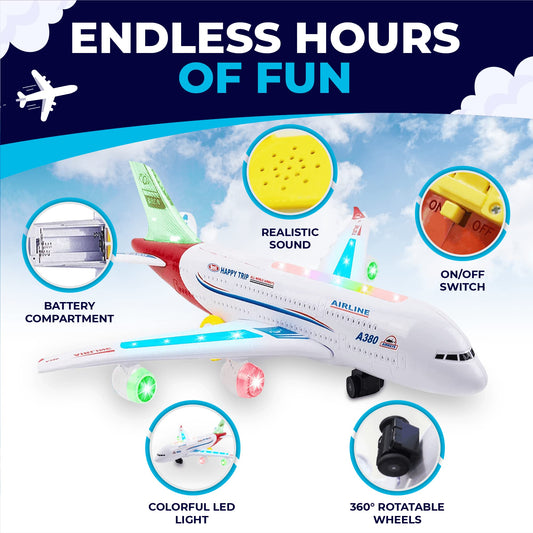 Toysery bump-and-go airplane sensor helps navigate obstacles during play.