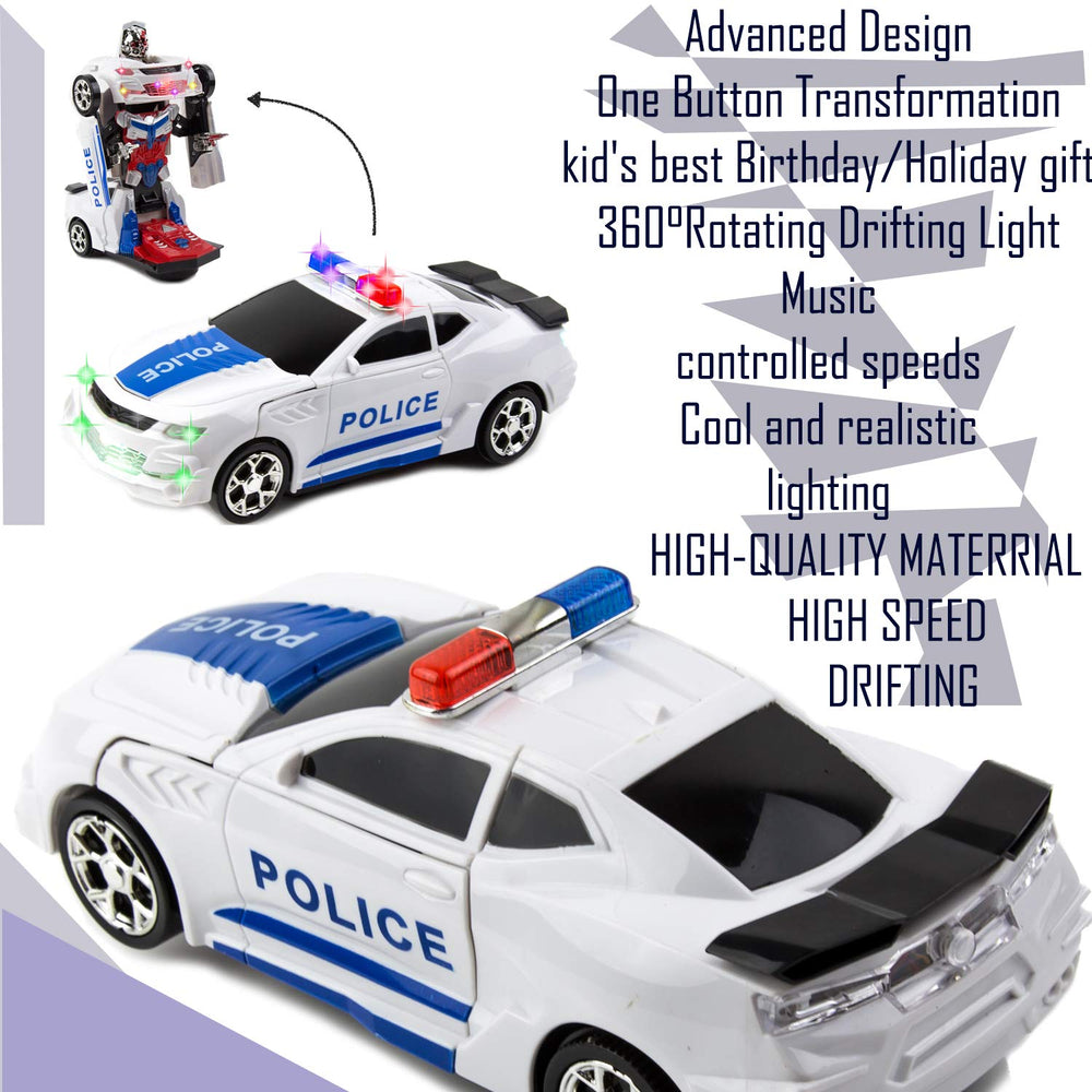 Toysery durable ABS plastic police car robot for rugged everyday play.