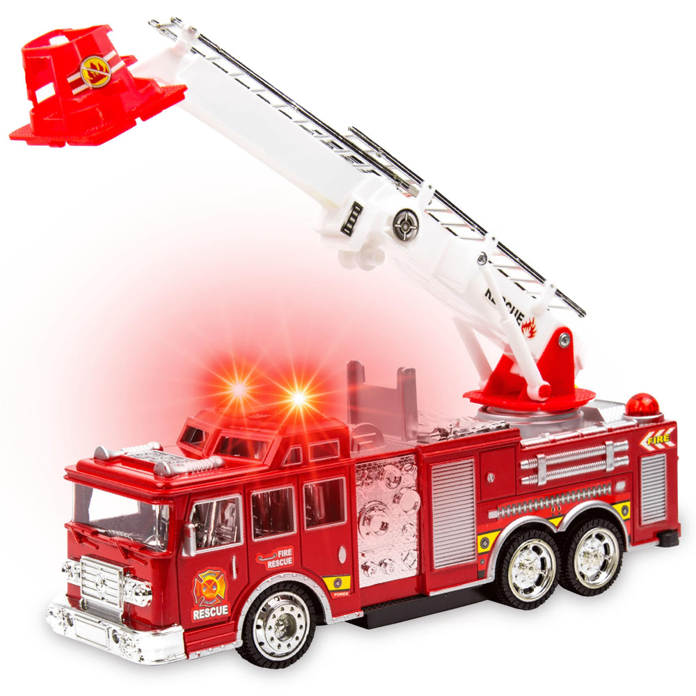 Toysery fire truck with extendable ladder for heroic rescue play.