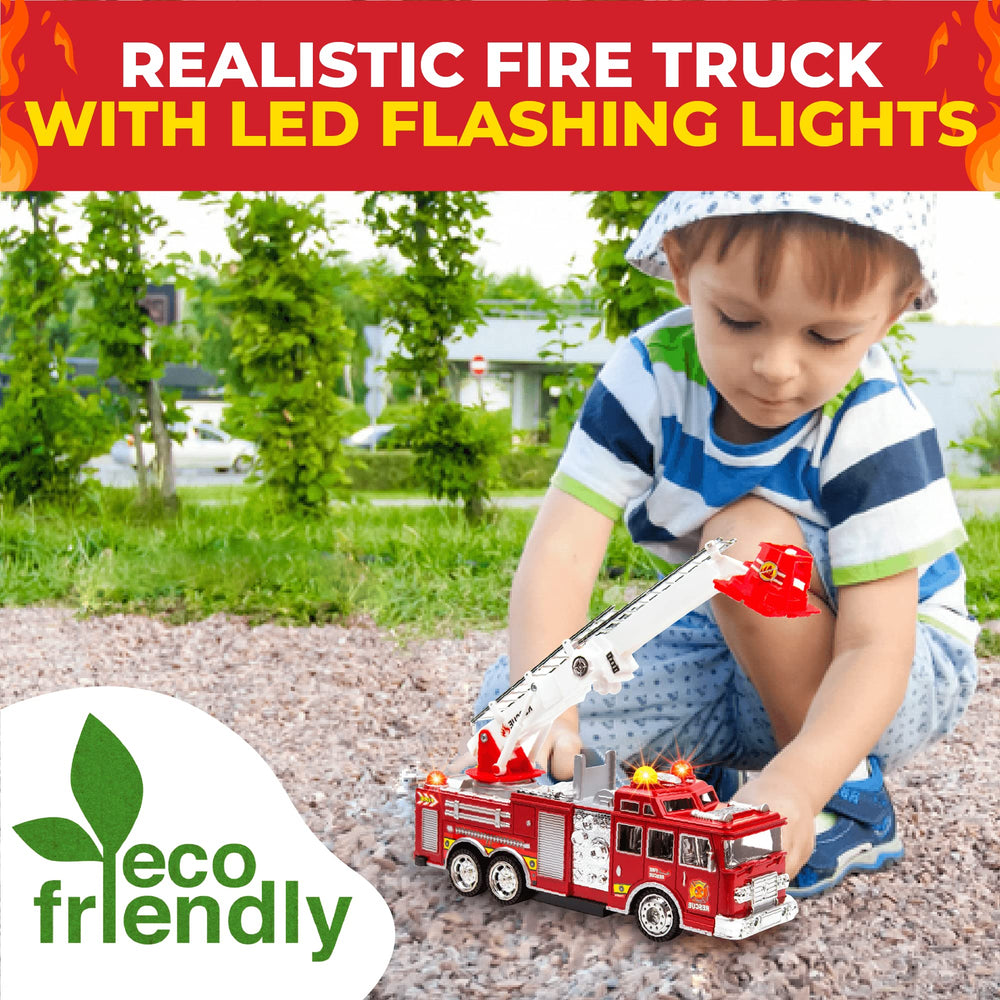 Toysery fire truck rotating ladder enhances dynamic rescue scenarios.