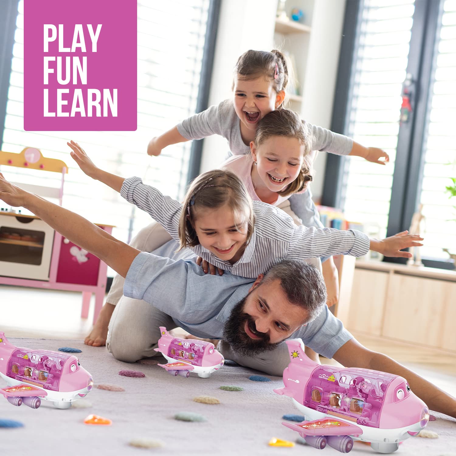 Toysery pink cargo airplane assembled wings enable quick setup for first flights