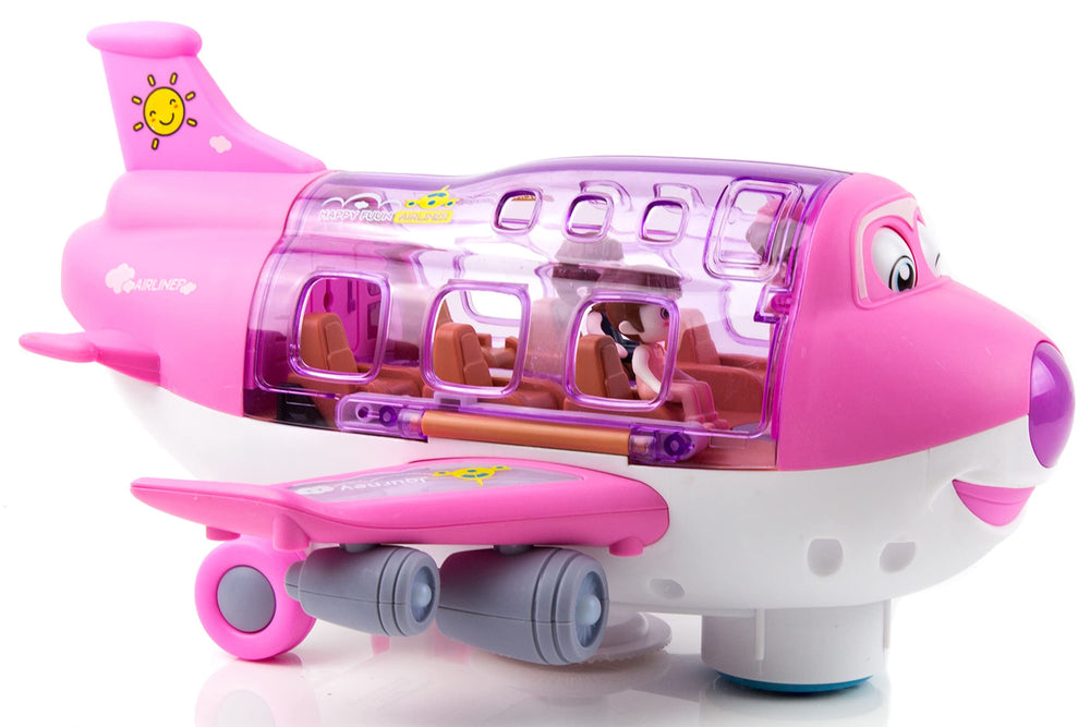 Toysery pink cargo airplane front view with vivid lights for imaginative play