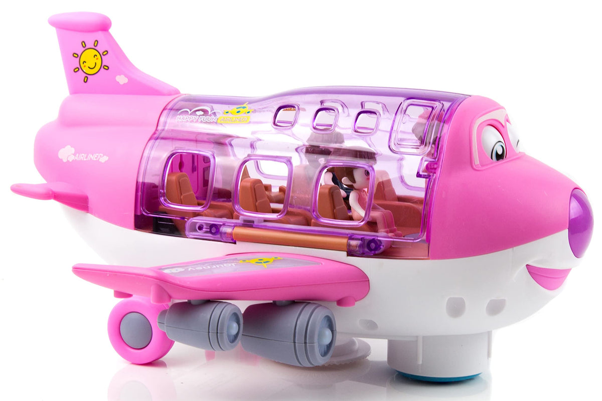 Toysery pink cargo airplane front view with vivid lights for imaginative play