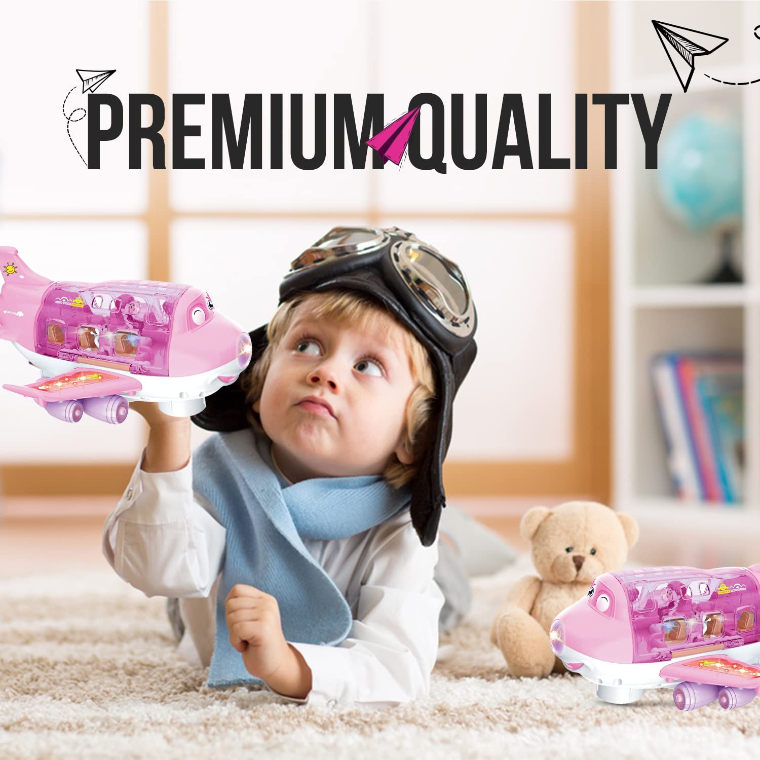 Toysery pink cargo airplane jet-sounds add realism to imaginative journeys