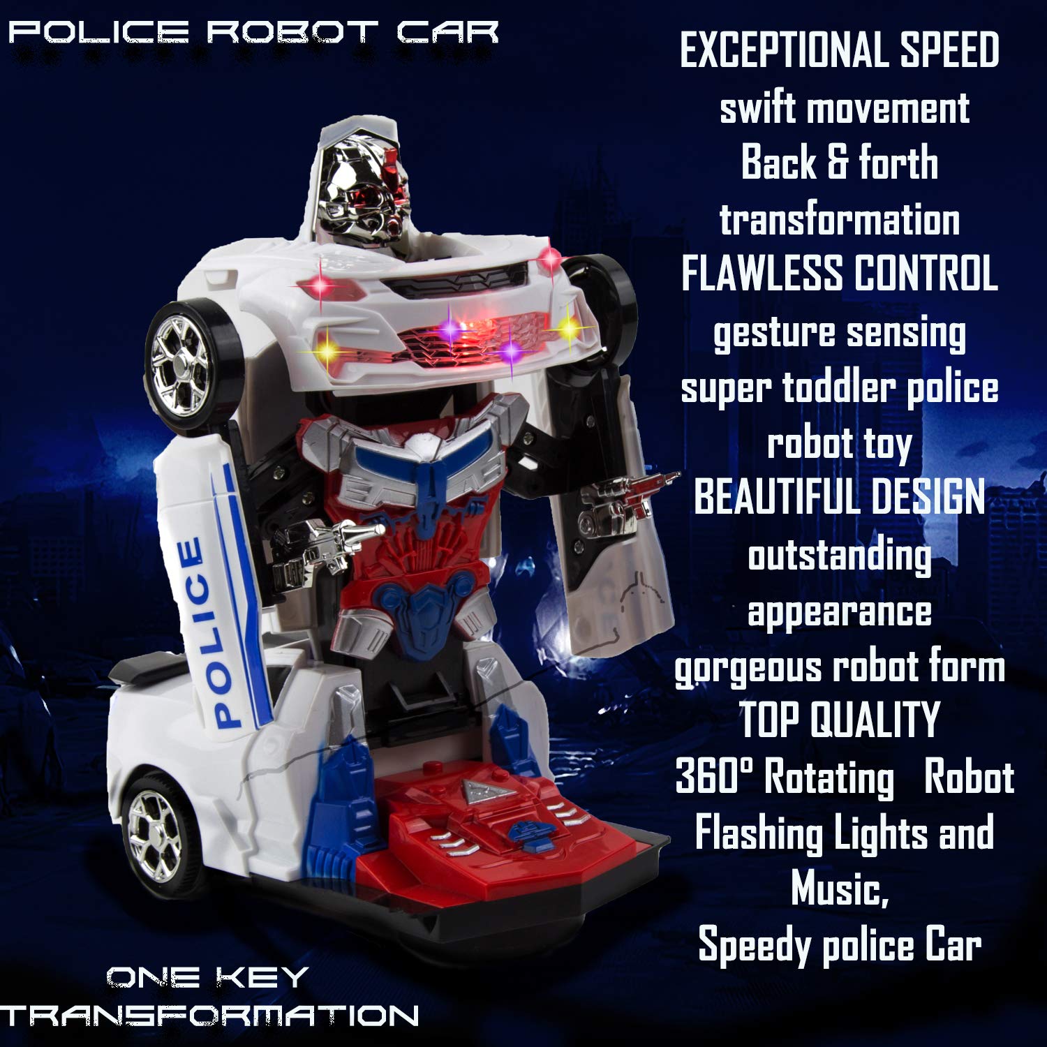 Toysery robot car rubber tires ensure smooth movement and tougher play.