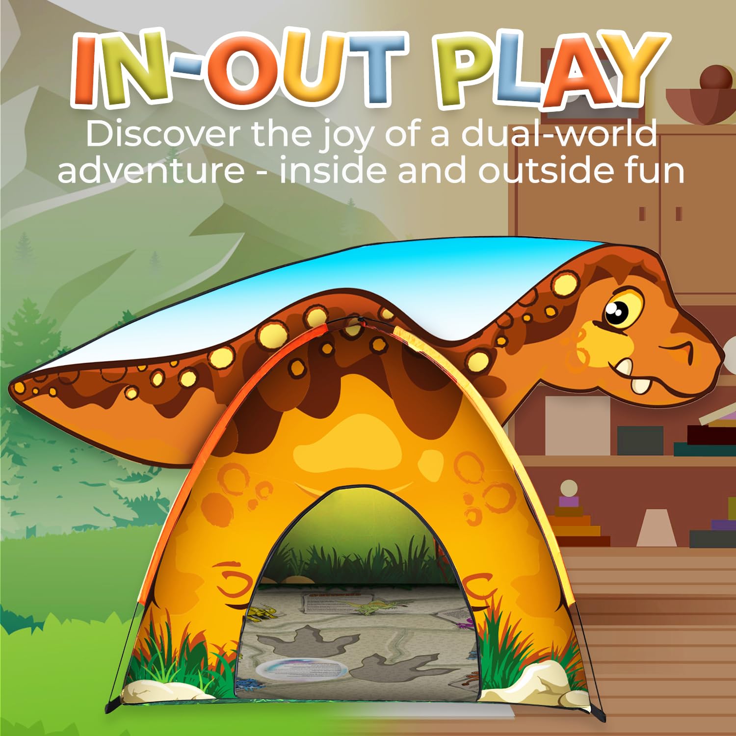 Toysical Dinosaur Discovery Tent interior provides a cozy, breathable space for reading and pretend play
