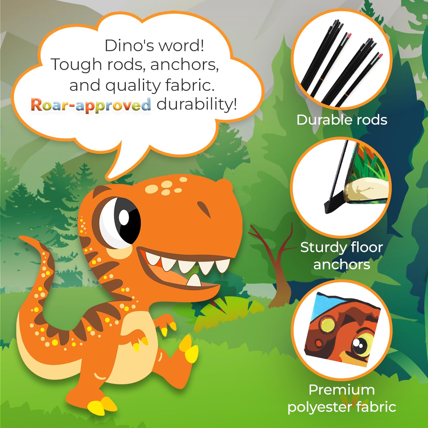 Toysical Dinosaur Discovery Tent open doors illustrate easy access for quick playtimes