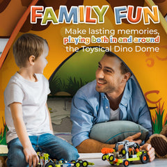 Toysical Dinosaur Discovery Tent outdoor setup demonstrates versatile use in sunny backyards