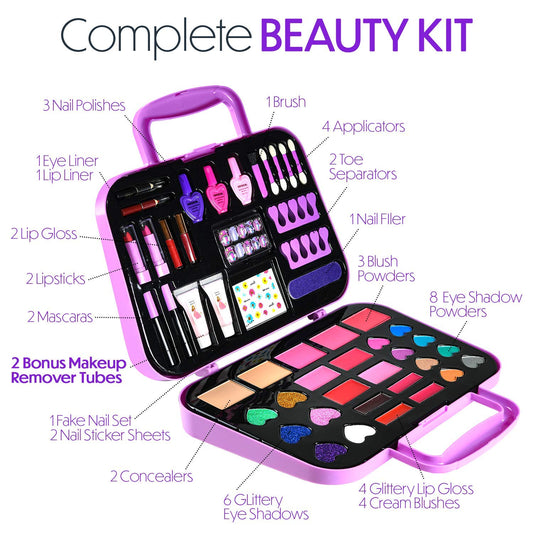 Toysical Kids Makeup Kit open compartment for quick pretend styling access.