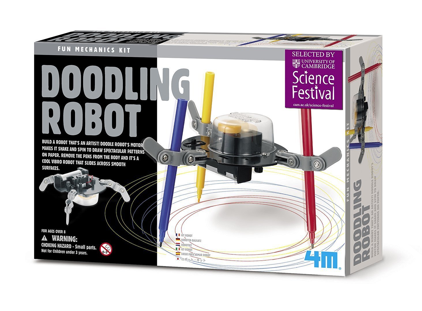 Toysmith 4M Doodling Robot in action doodling colorful patterns.
