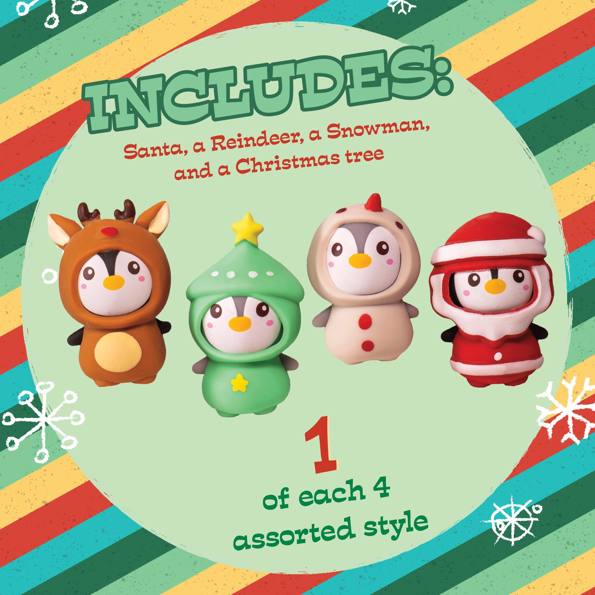 Toysmith Christmas Penguin Squeezy 4-Pack bundle ideal for stockings