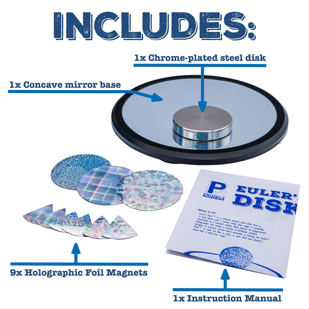 Interchangeable foils for Euler’s Disk offer customizable holographic visual effects on your desk.
