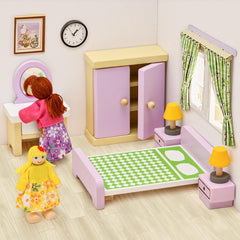 Toyssa dollhouse bedroom set with bed and wardrobe, helps create restful pretend bedrooms
