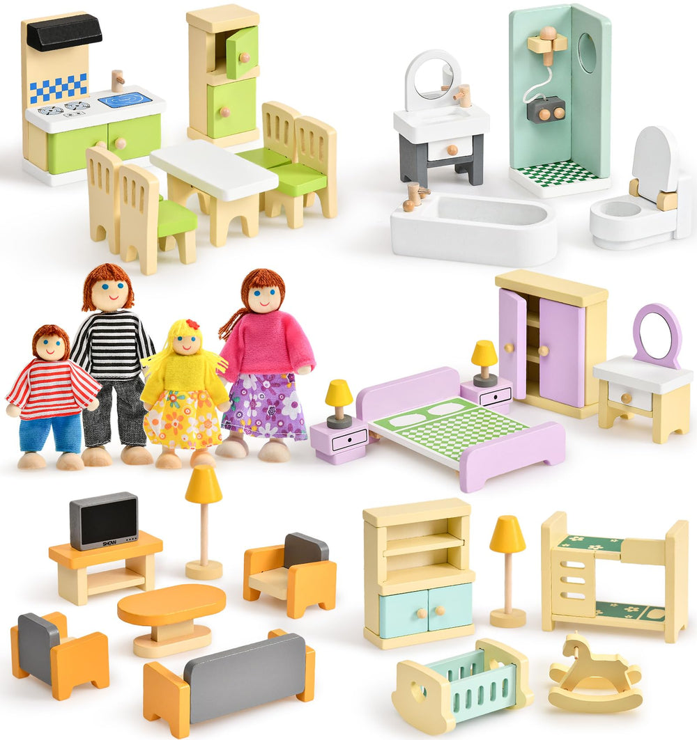 Toyssa dollhouse kitchen with fridge and table, inspires cozy family mealtimes during play