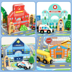 Toyssa town map puzzle supports spatial skills during group play.
