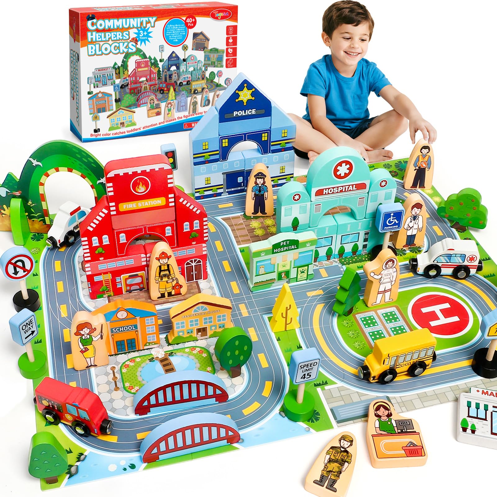 Toyssa wooden community helpers figures for imaginative role-play sessions.