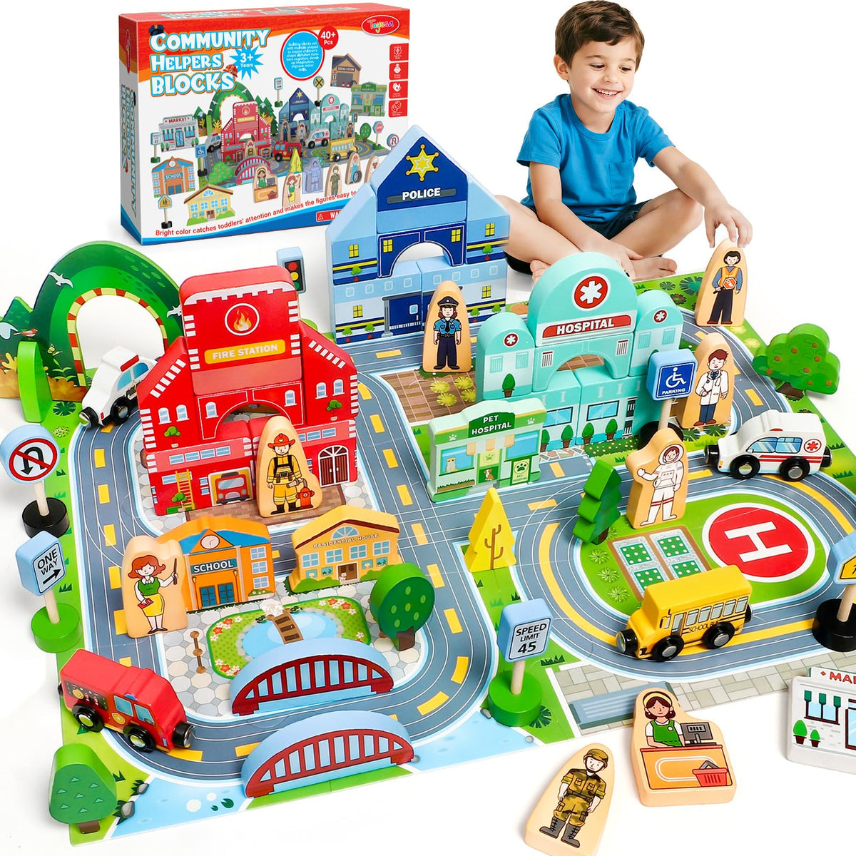Toyssa wooden community helpers figures for imaginative role-play sessions.