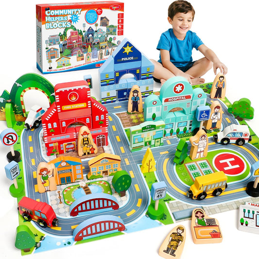 Toyssa wooden community helpers figures for imaginative role-play sessions.