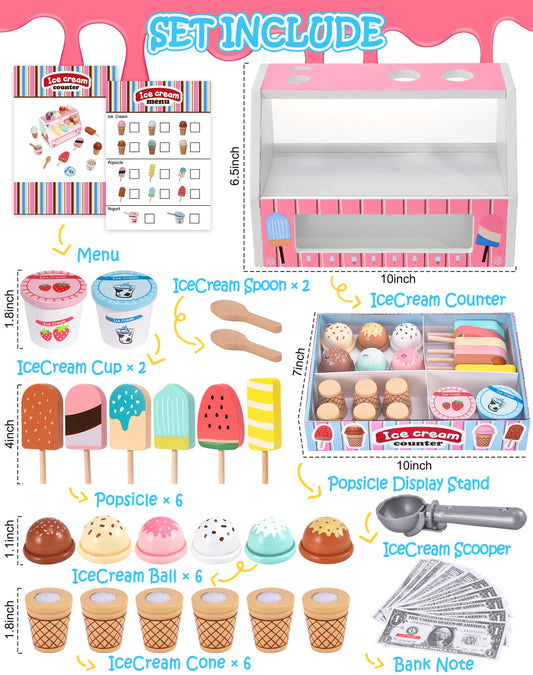 Toyssa wooden ice cream bars, colorful and tactile for pretend desserts.