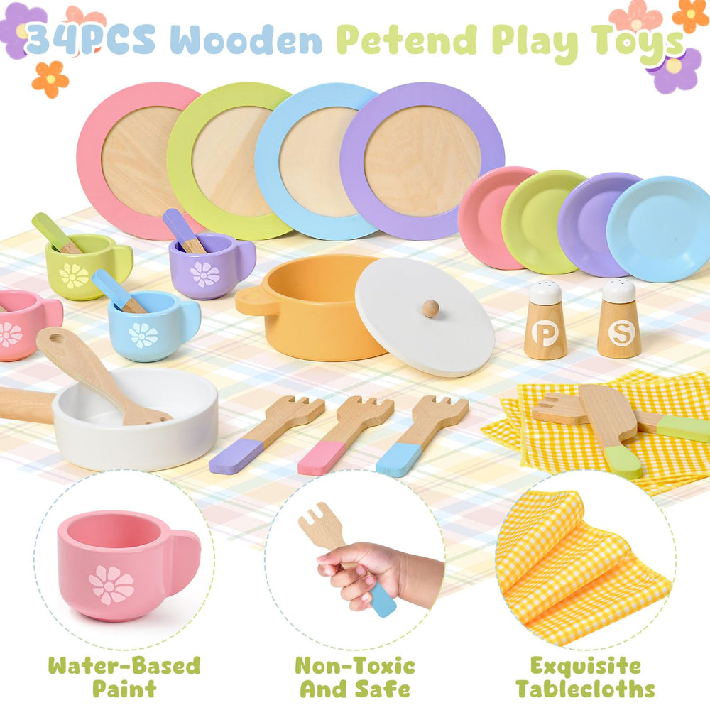 Toyssa wooden cups encourage cooperative tea-time pretend play.