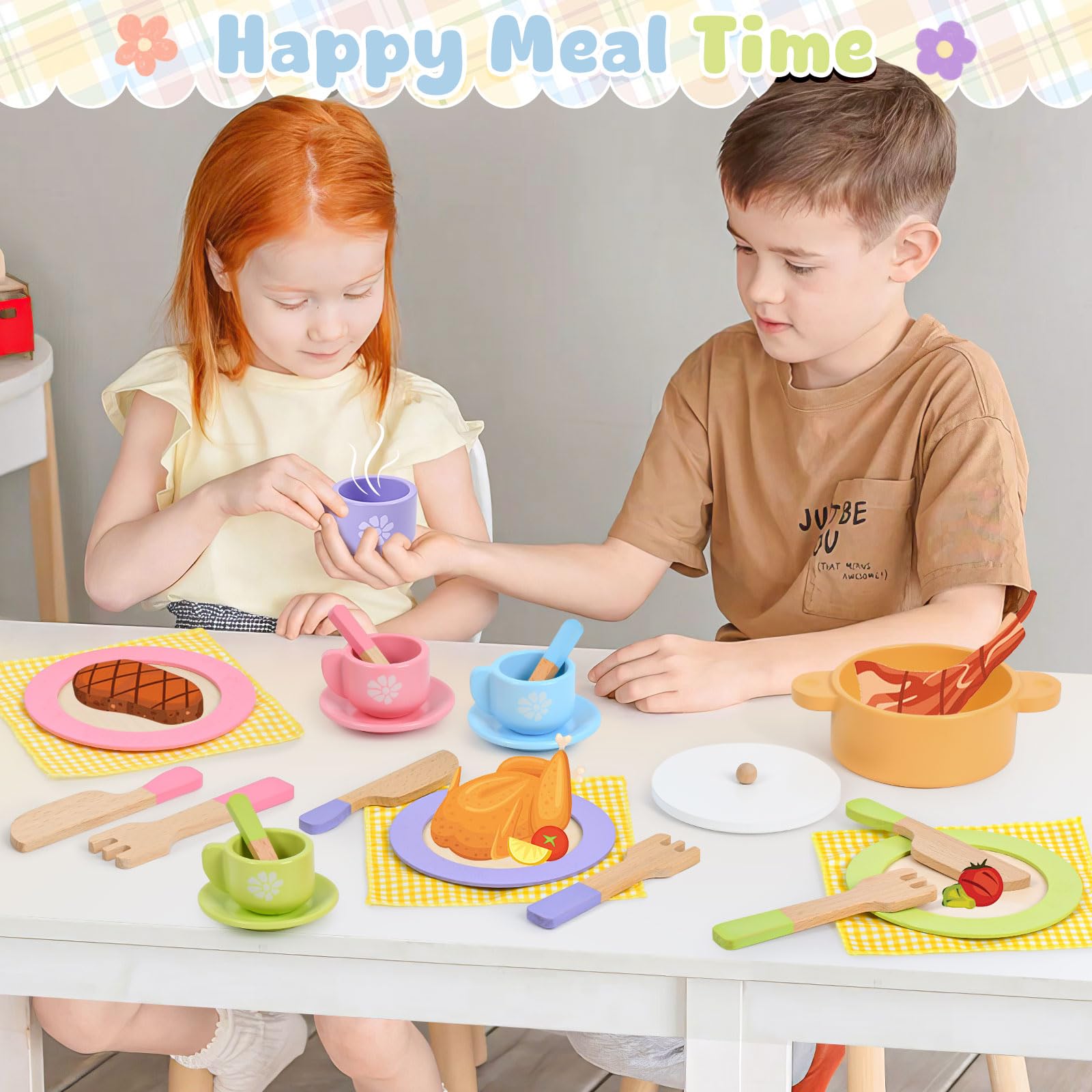 Toyssa wooden pans with handles boost realistic cooking play.