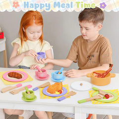 Toyssa wooden pans with handles boost realistic cooking play.