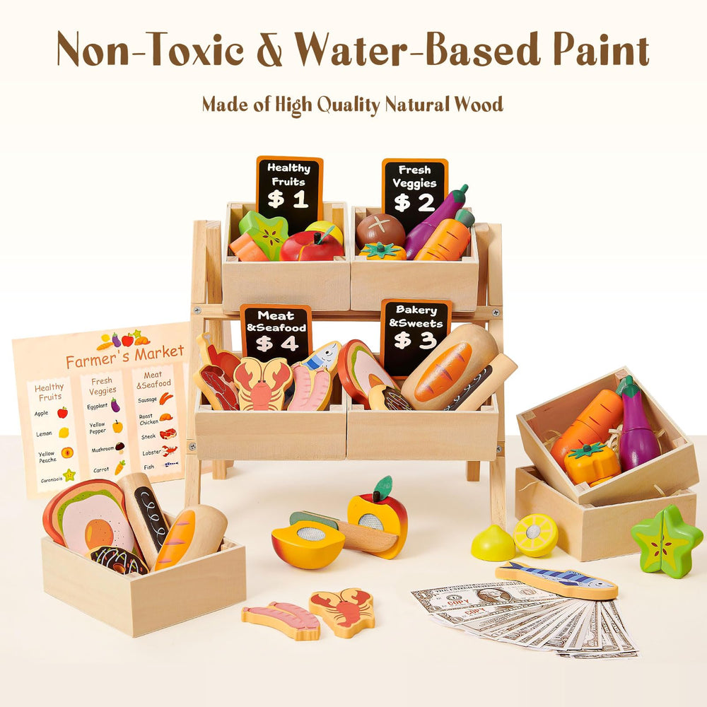 Toyssa star-fruit adds vibrant realism to pretend grocery shopping.