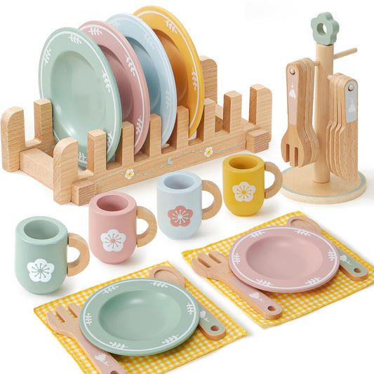 Toyssa wooden play kitchen cookware set for realistic pretend cooking