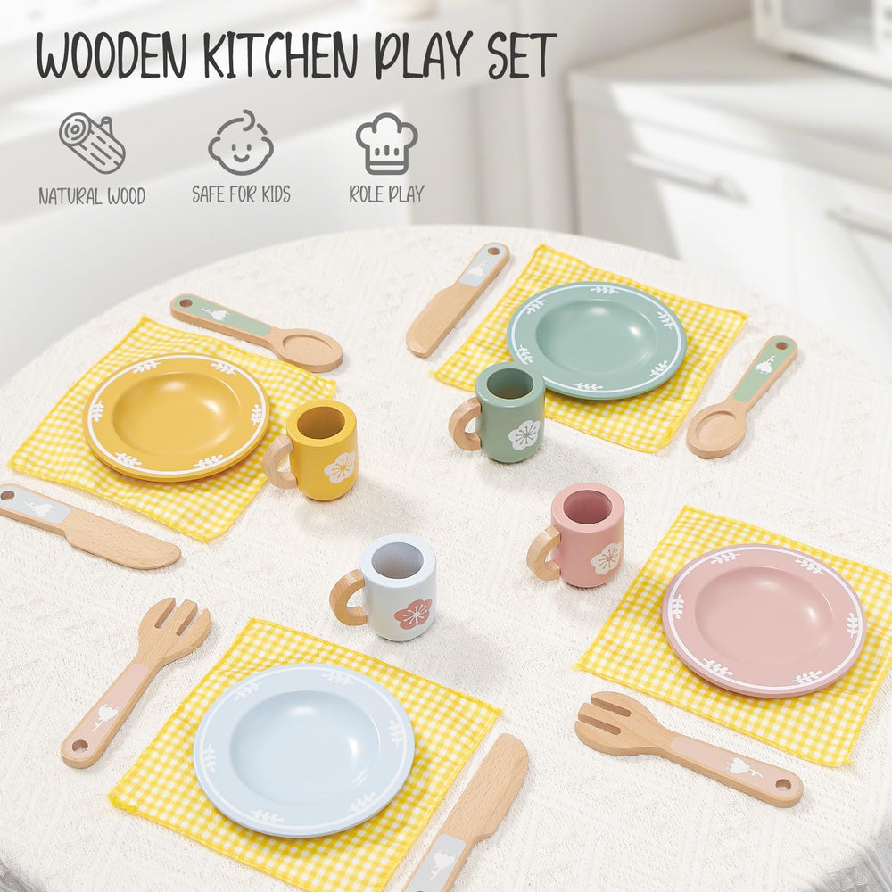 Toyssa placemat and dish set enhances pretend dining with color