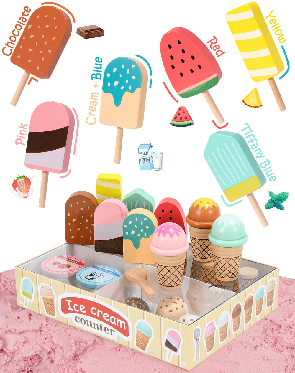 Toyssa wooden scoops for easy scooping and play.