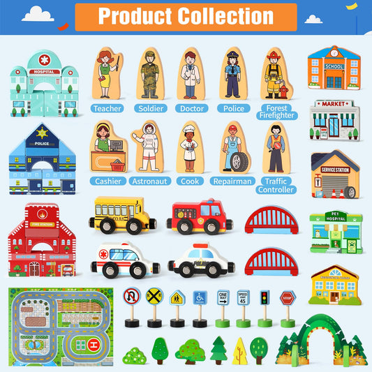 Toyssa wooden vehicles enhance safe, active pretend transportation play.