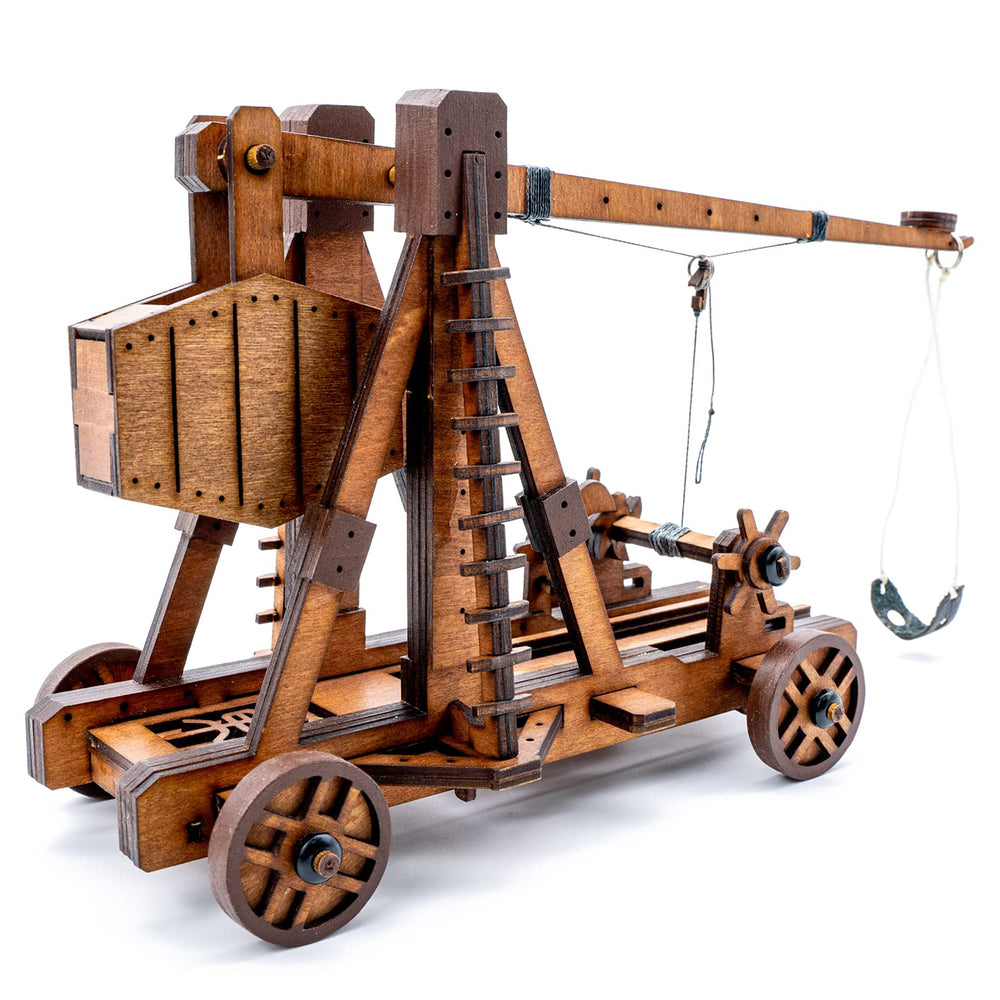 Toystub Trebuchet 3D puzzle in assembly stage shows precise joints and educational fun.
