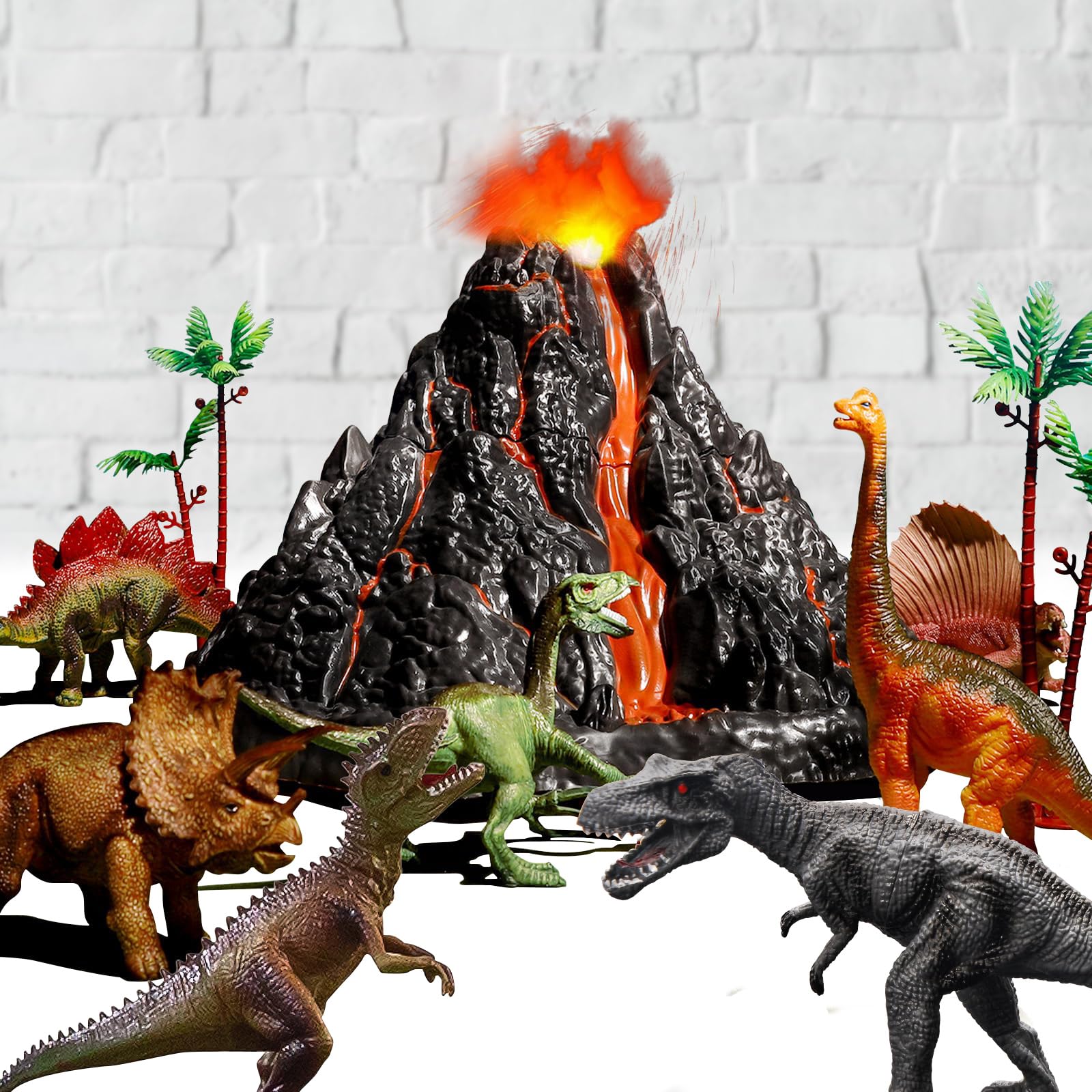 TOYSXYIN large volcano set with all nine dinosaurs for imaginative adventures