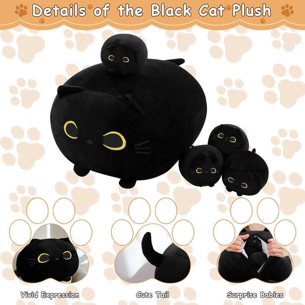 TOYSYM black cat belly opening zipper reveals four baby kittens
