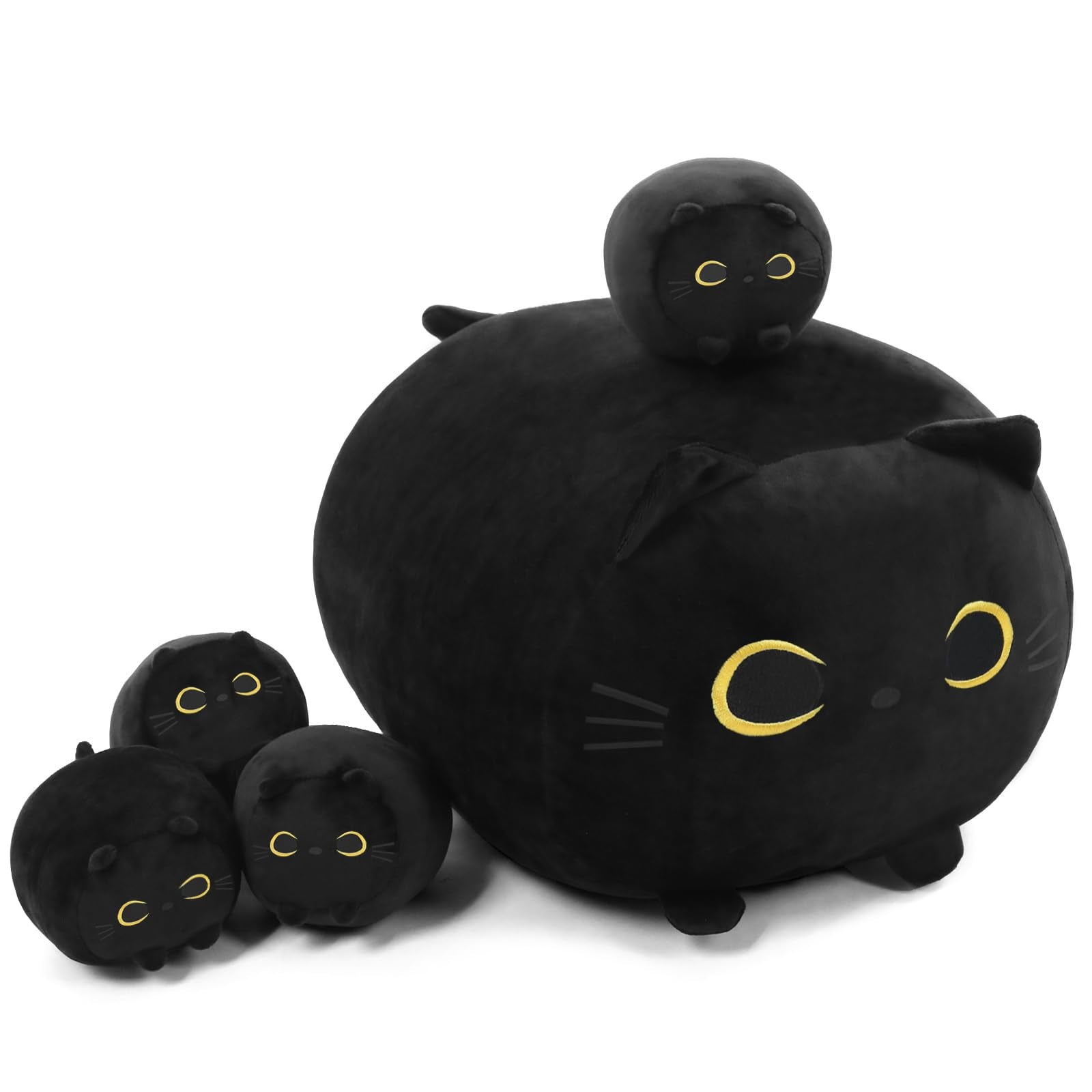 TOYSYM black cat mommy with four baby cats for imaginative play and cuddles
