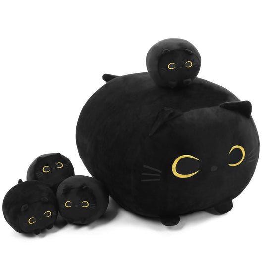 TOYSYM black cat mommy with four baby cats for imaginative play and cuddles