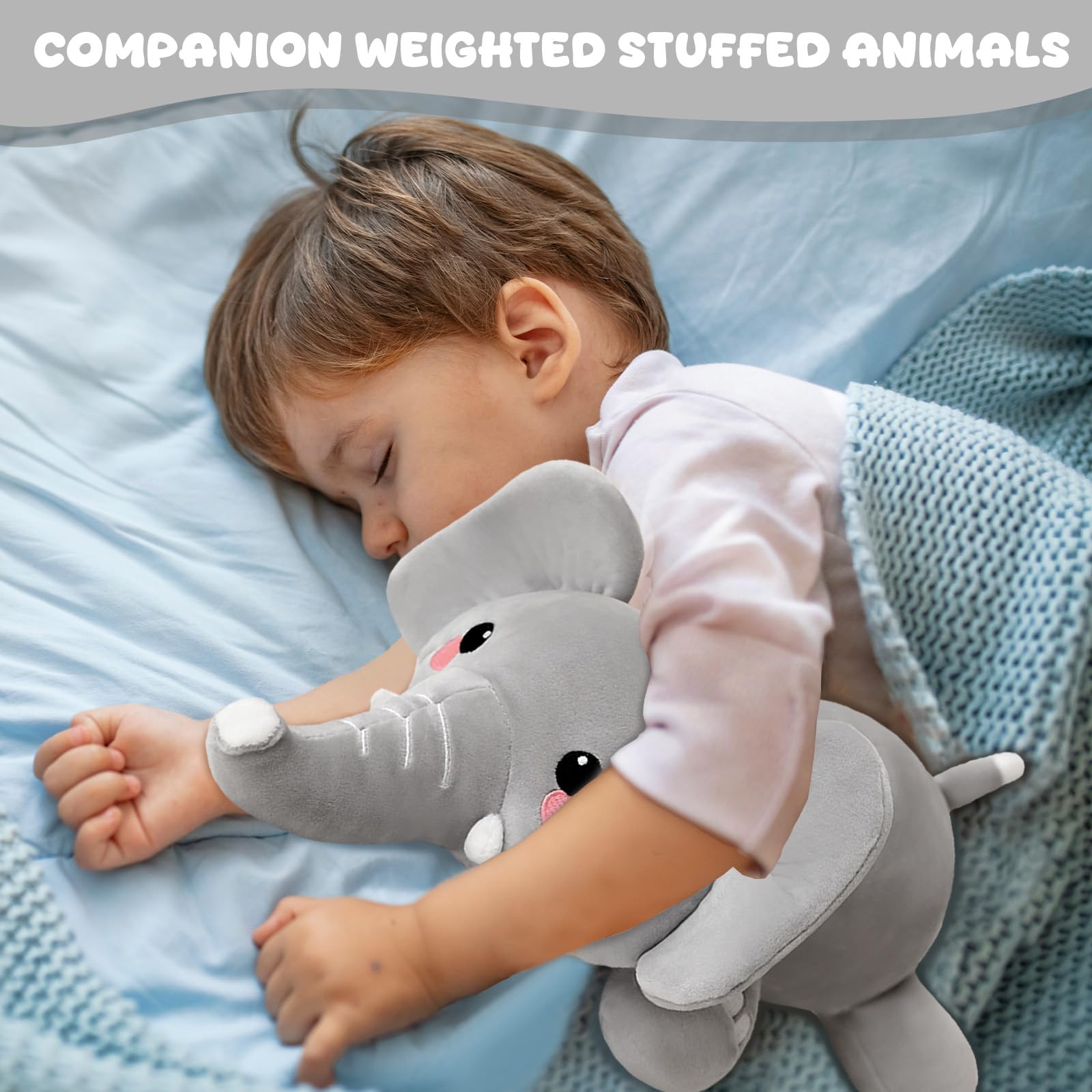 TOYSYM weighted elephant serves as a comfy pillow during reading.