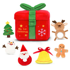TOYSYM My First Plush Christmas Box Santa Claus plush with grab ring for interactive play